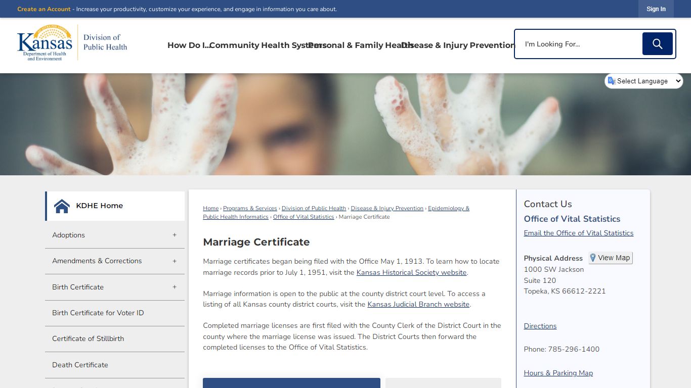 Marriage Certificate | KDHE, KS - Kansas